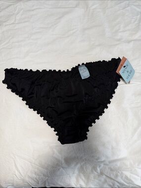 Shade & Shore Black Ruffle Trim Bikini Bottoms